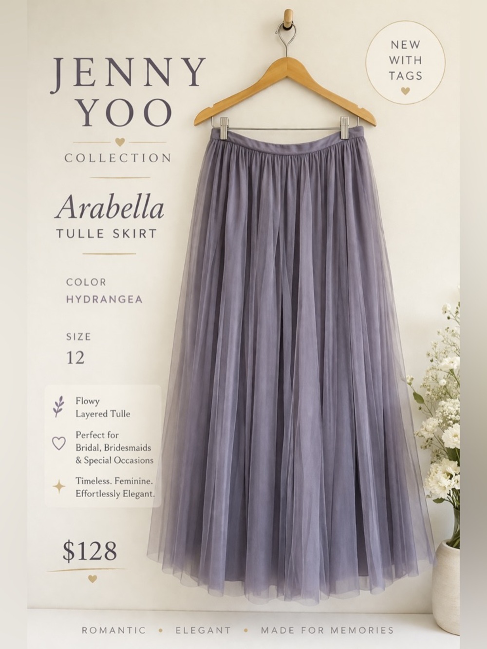 Jenny Yoo Arabella Tulle Skirt Hydrangea Blue Size 12 Nwt